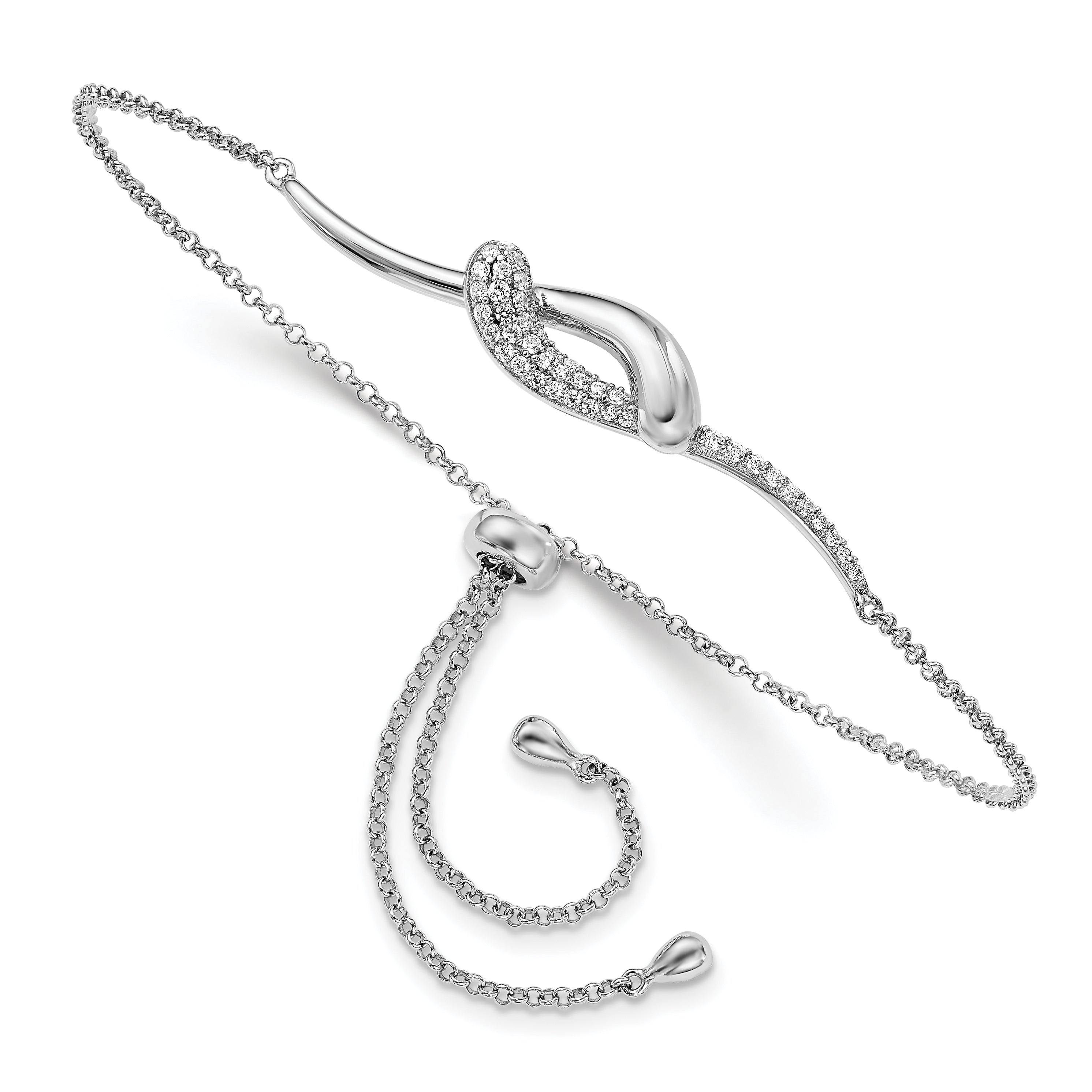Sterling Silver Rhodium-plated CZ Fancy Bar Adjustable Bracelet Main image