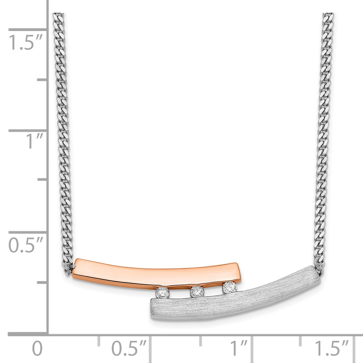 Sterling Silver RH-plate Rose Gold-plated Diamond Bar 16.5in w/1in ext Neck Secondary image