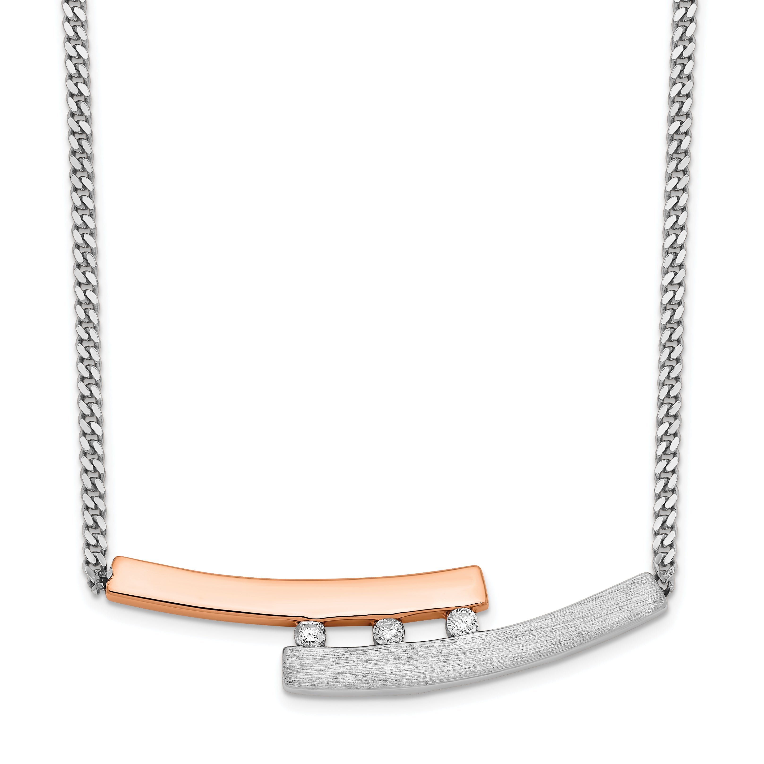 Sterling Silver RH-plate Rose Gold-plated Diamond Bar 16.5in w/1in ext Neck Main image