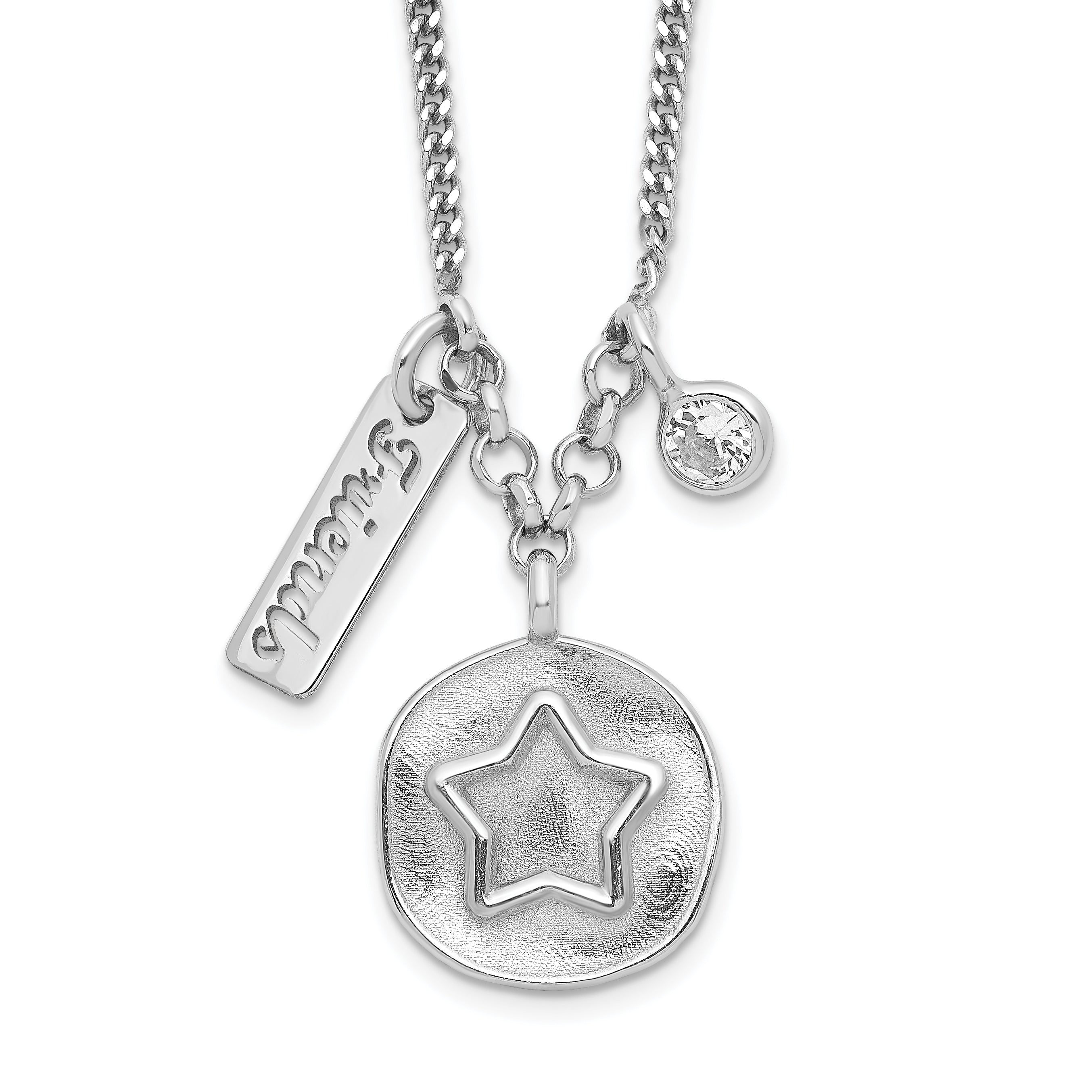 Sterling Silver Rhodium-plated Satin Star/Friends/CZ w/1.5in Ext Necklace Main image