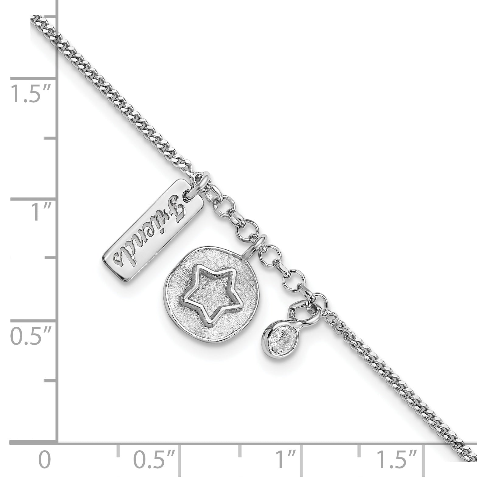 Sterling Silver Rhodium-plated Satin Star Friends CZ with .5in Ext Bracelet Secondary image