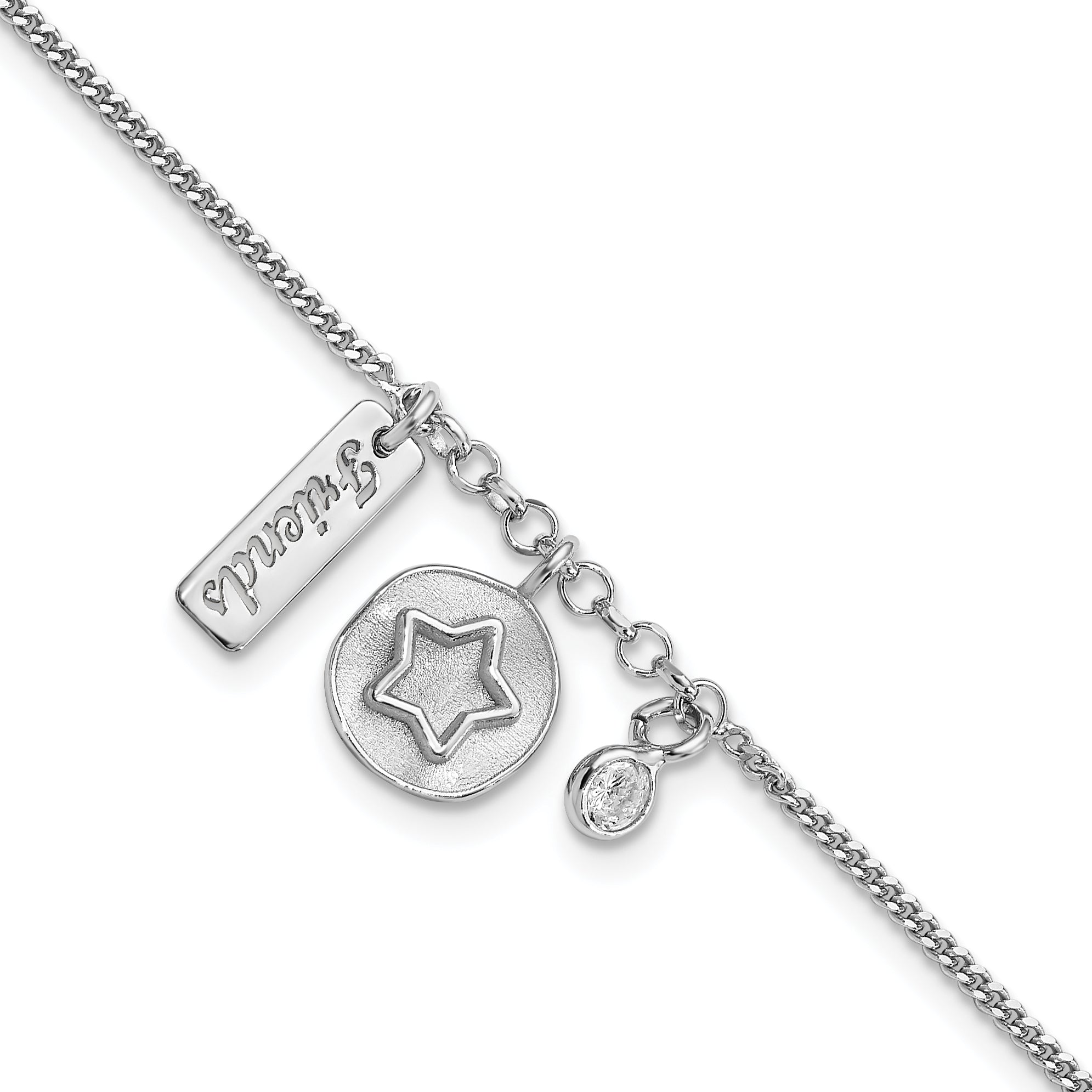 Sterling Silver Rhodium-plated Satin Star Friends CZ with .5in Ext Bracelet Main image
