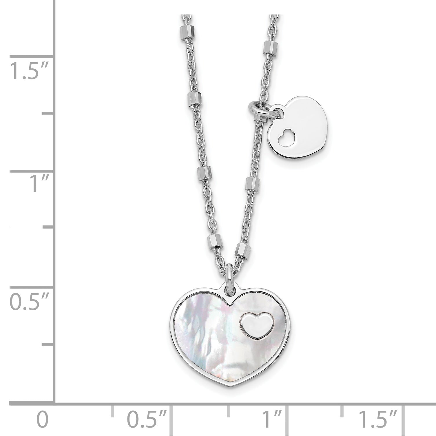 Sterling Silver Rhodium-plated Mother of Pearl Heart w/1 in Ext Necklace Secondary image