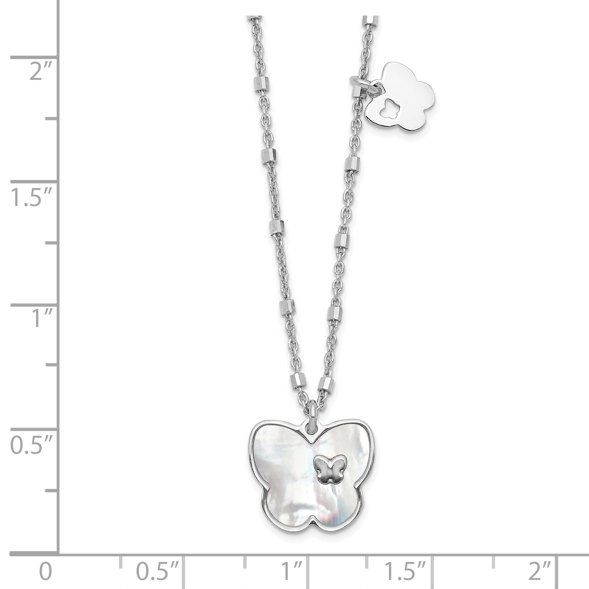 Sterling Silver Rhodium-plate Mother of Pearl Butterfly w/1in Ext Necklace Secondary image