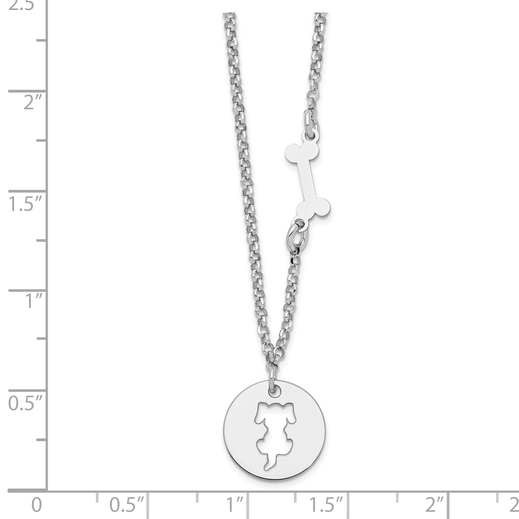 Sterling Silver Rhodium-plated Puppy and Bone w/1 in Ext Necklace Secondary image
