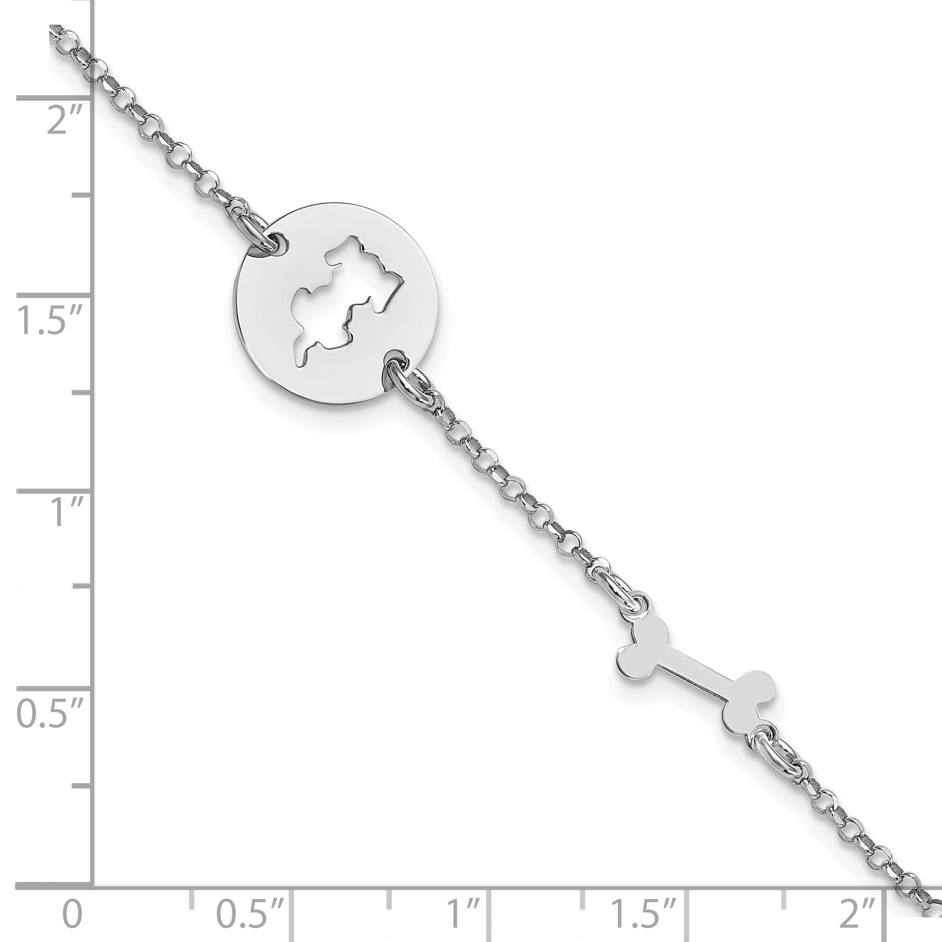 Sterling Silver Rhodium-plated Puppy and Bone w/.5 in Ext Bracelet