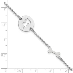 Sterling Silver Rhodium-plated Puppy and Bone w/.5 in Ext Bracelet
