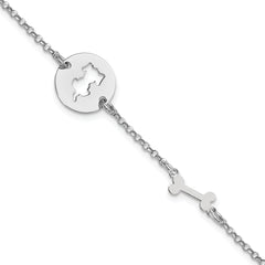 Sterling Silver Rhodium-plated Puppy and Bone w/.5 in Ext Bracelet
