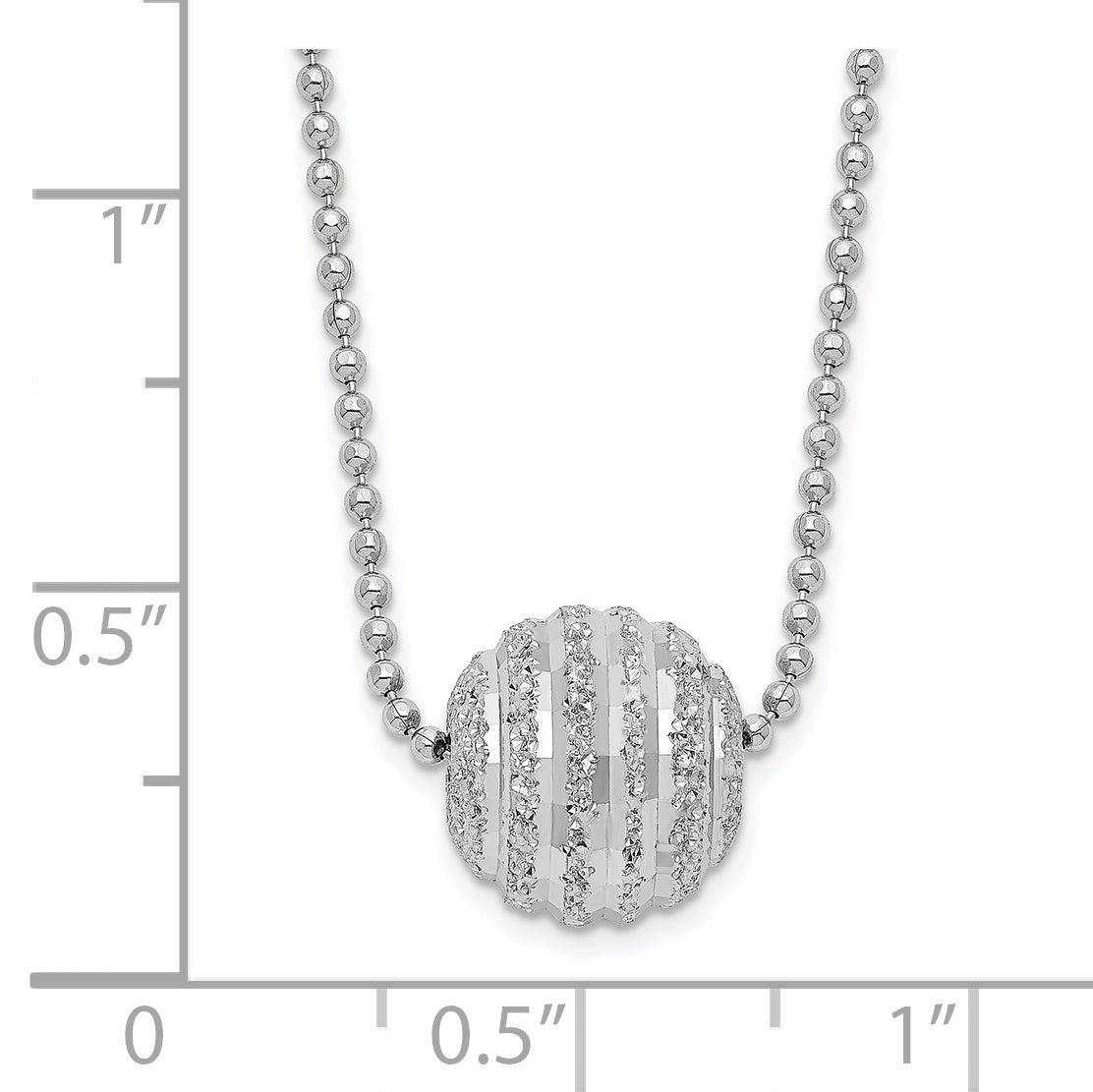 Sterling Silver Rhodium-plated Polish and Lasered Bead 18in Necklace Secondary image