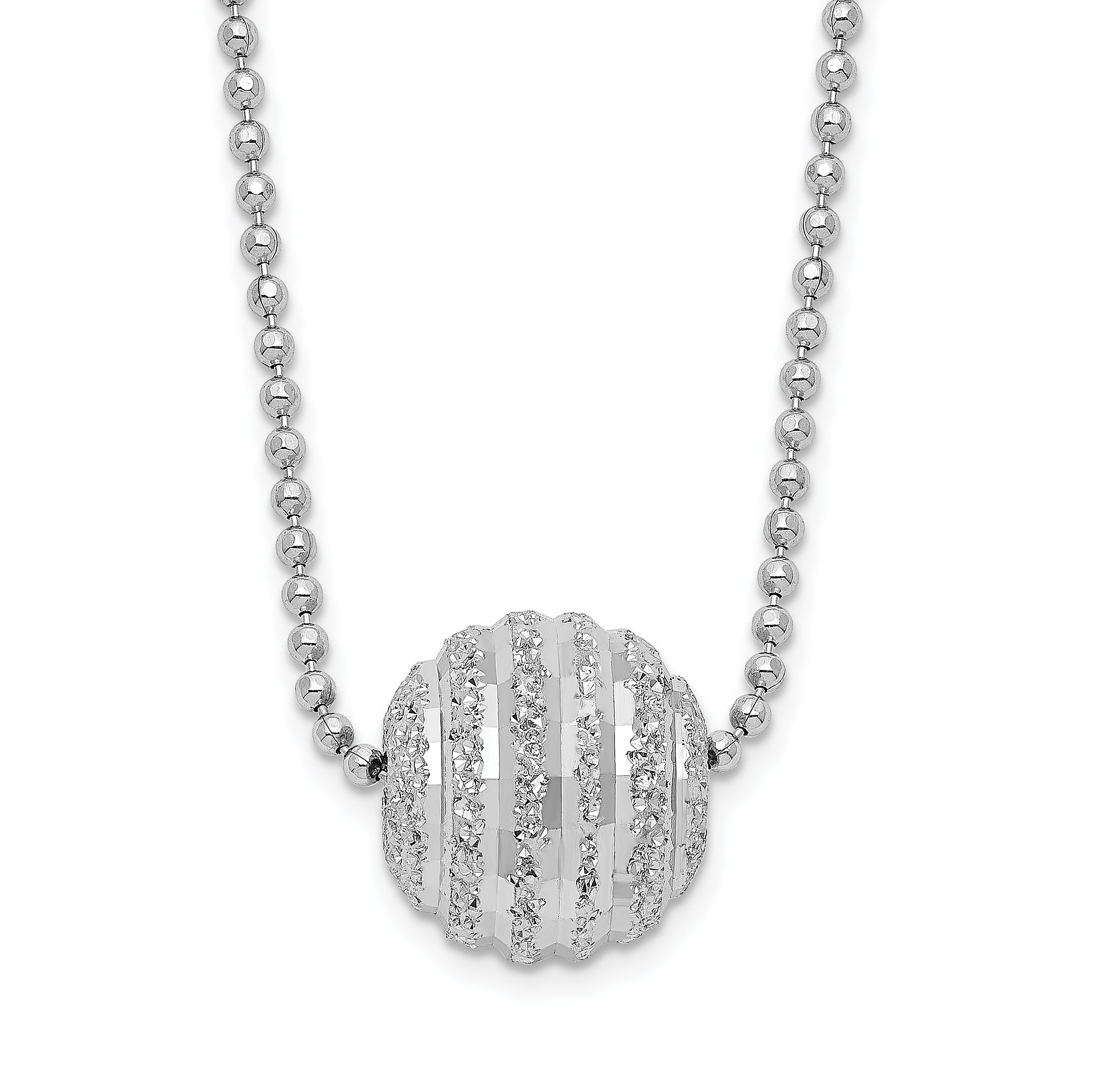 Sterling Silver Rhodium-plated Polish and Lasered Bead 18in Necklace Main image