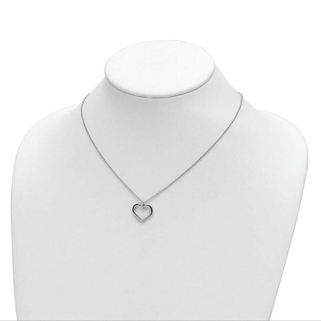 Sterling Silver Rhodium Plated Red Enamel Heart Adjustable 16 inch Necklace with1 inch extension