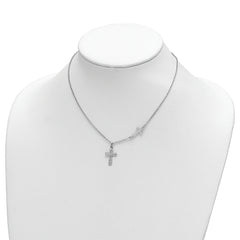 Sterling Silver Rhodium-plated 2-Cross w/1 in Ext Necklace