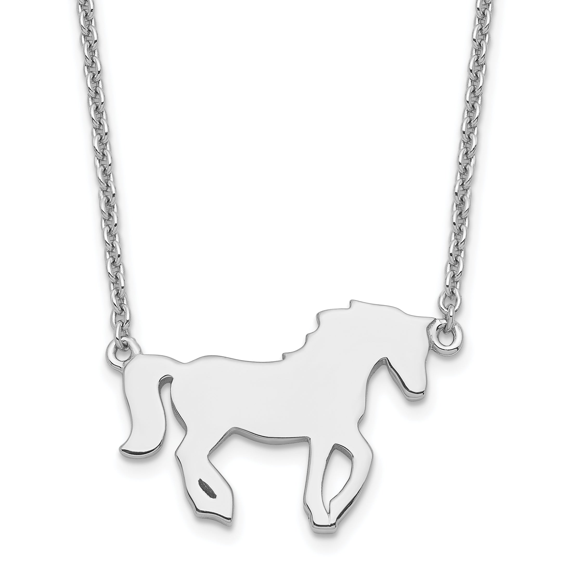 Sterling Silver Rhodium-Rhodium-Plated Polished Horse w/ 2in ext Necklace Main image