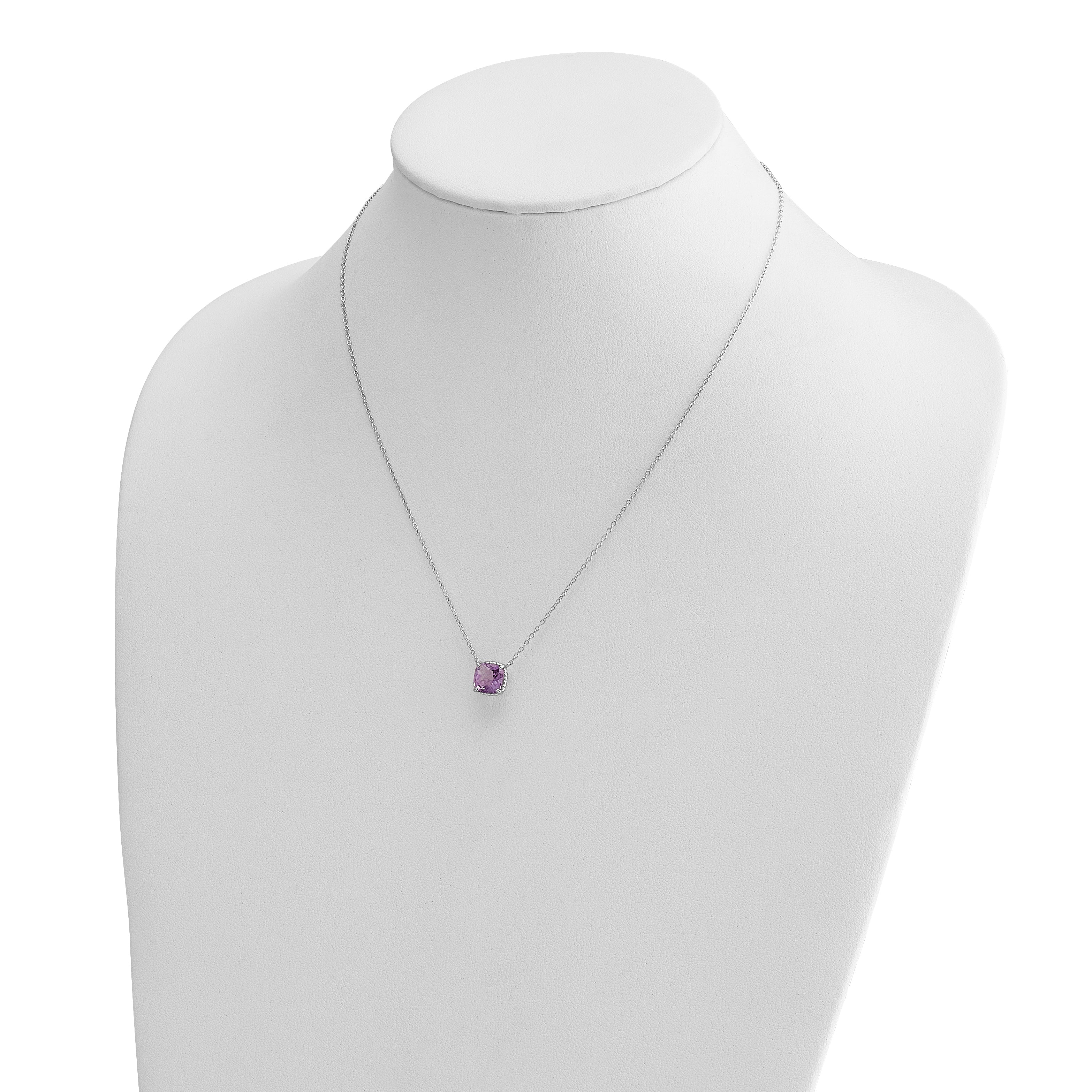 Sterling Silver Rhodium-plated Square Amethyst w/2 in ext. Necklace