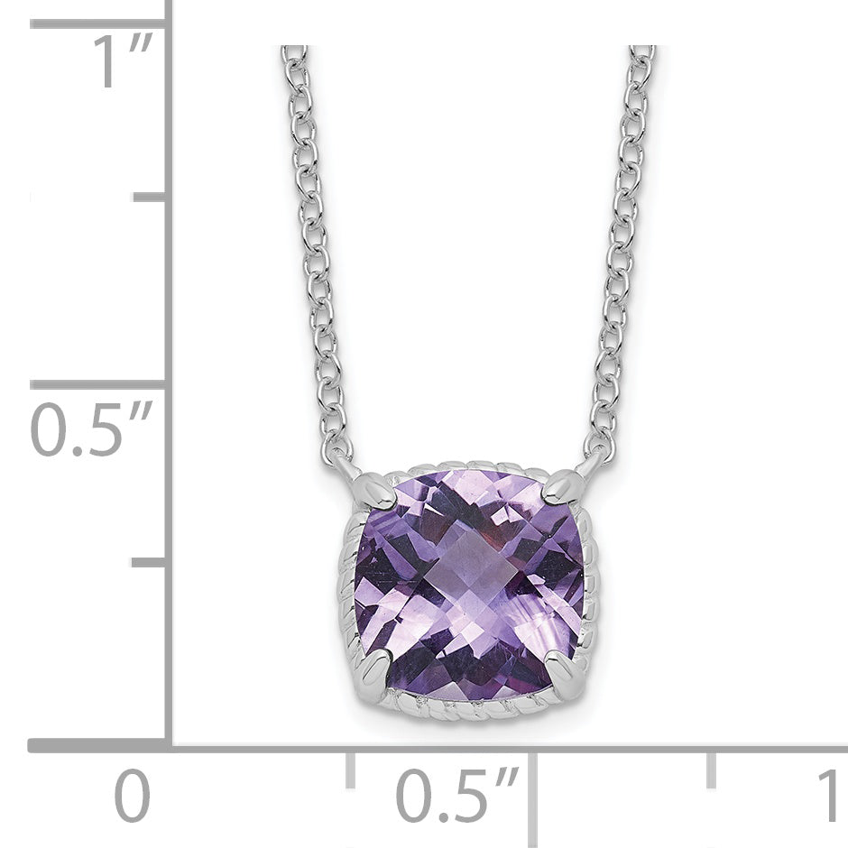 Sterling Silver Rhodium-plated Square Amethyst w/2 in ext. Necklace