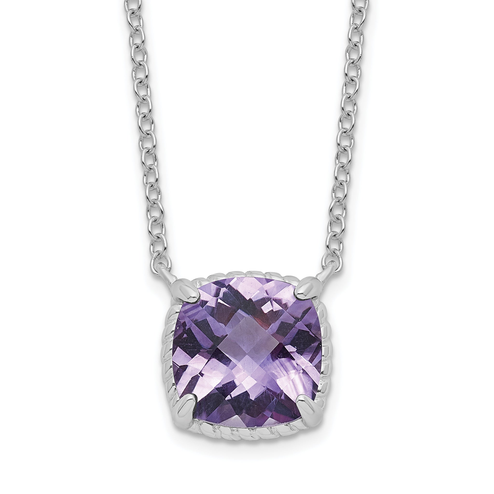 Sterling Silver Rhodium-plated Square Amethyst w/2 in ext. Necklace Main image