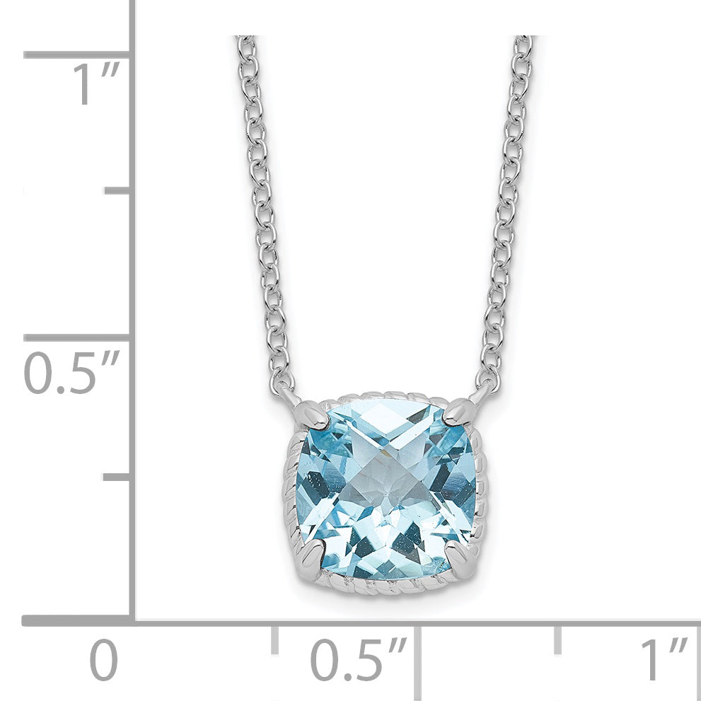 Sterling Silver Rhodium-plated Square Blue Topaz w/2 in ext. Necklace Secondary image