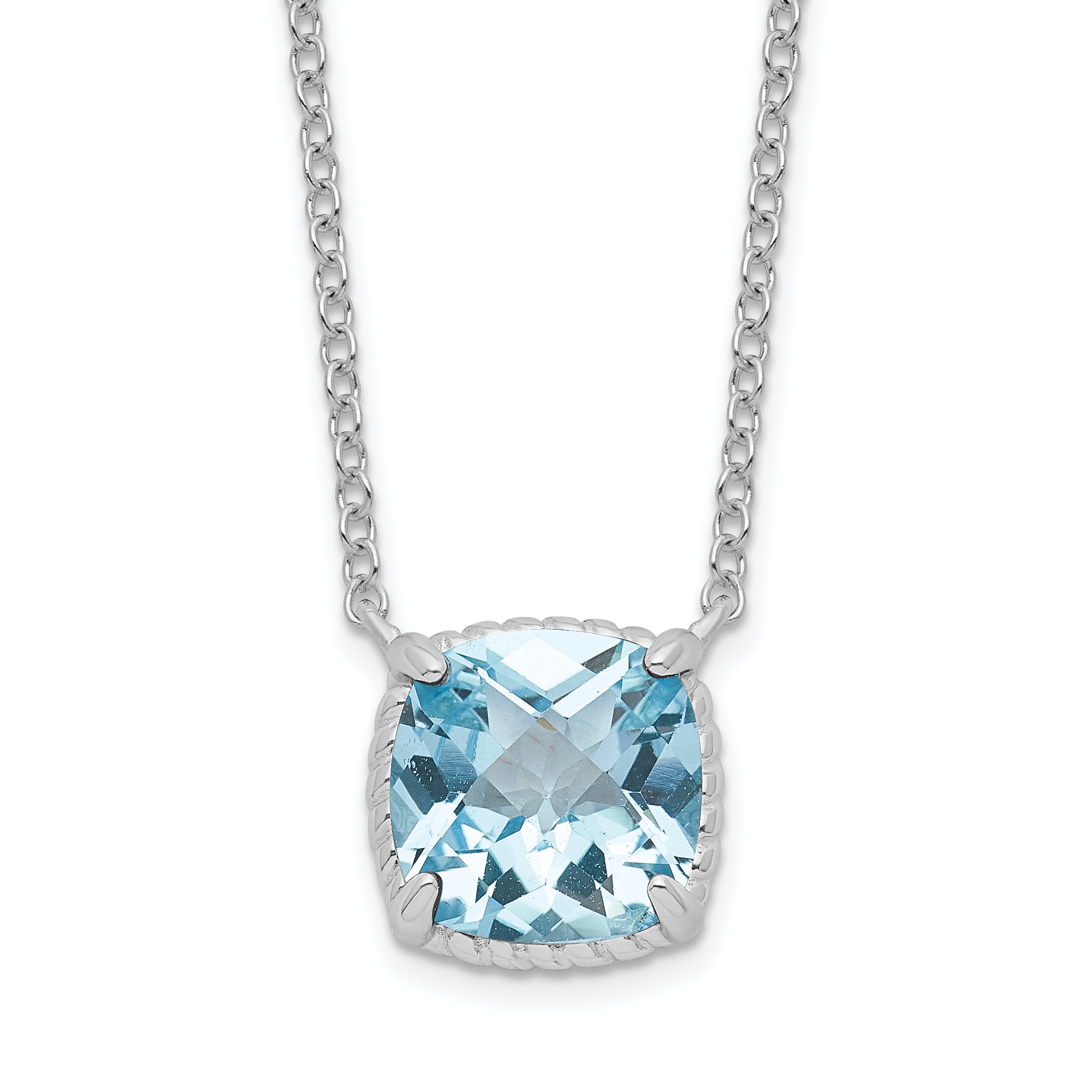 Sterling Silver Rhodium-plated Square Blue Topaz w/2 in ext. Necklace Main image
