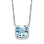 Sterling Silver Rhodium-plated Square Blue Topaz w/2 in ext. Necklace