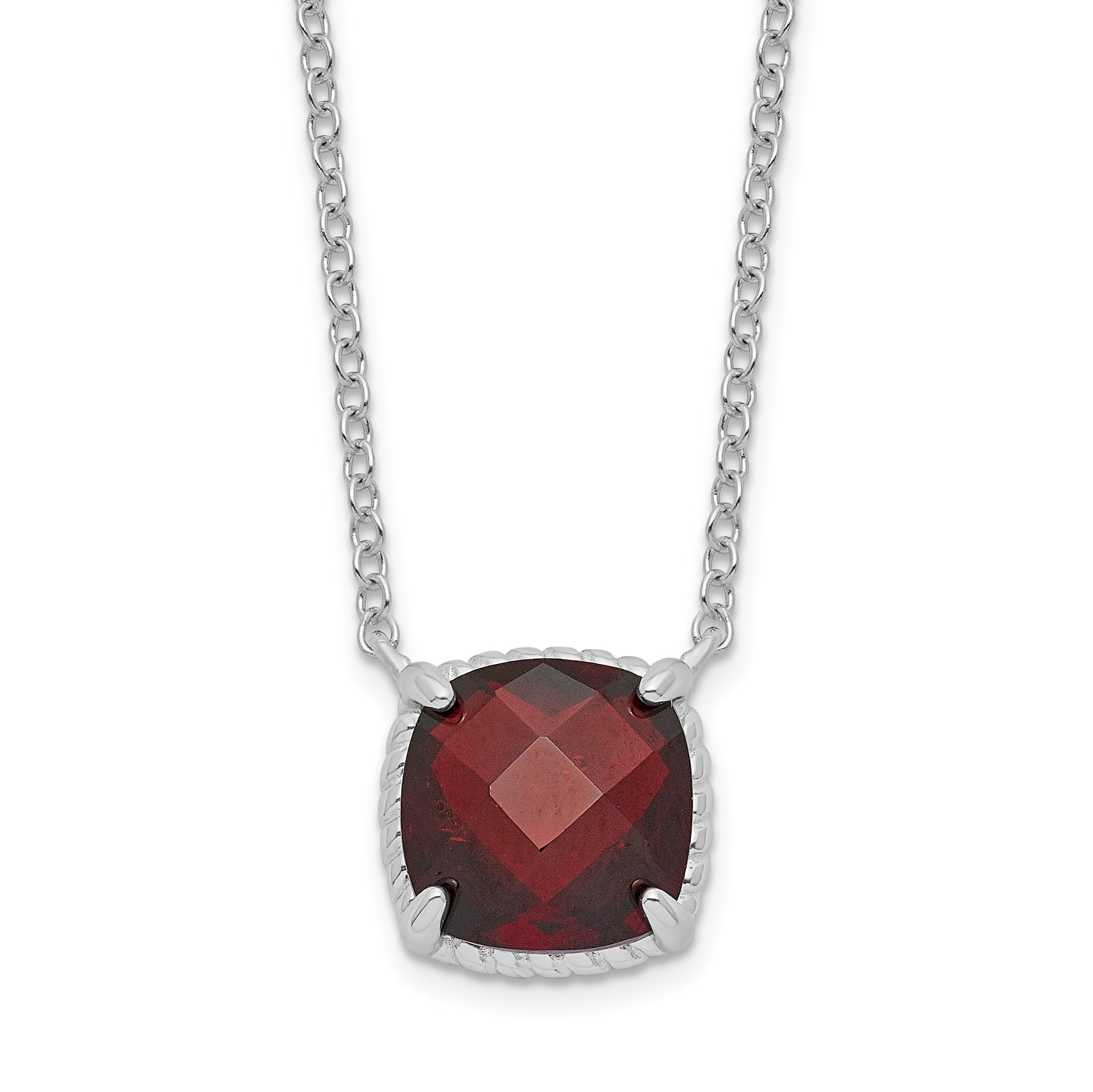 Sterling Silver Rhodium-plated Square Garnet w/2 in ext. Necklace Main image