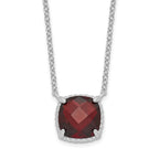 Sterling Silver Rhodium-plated Square Garnet w/2 in ext. Necklace