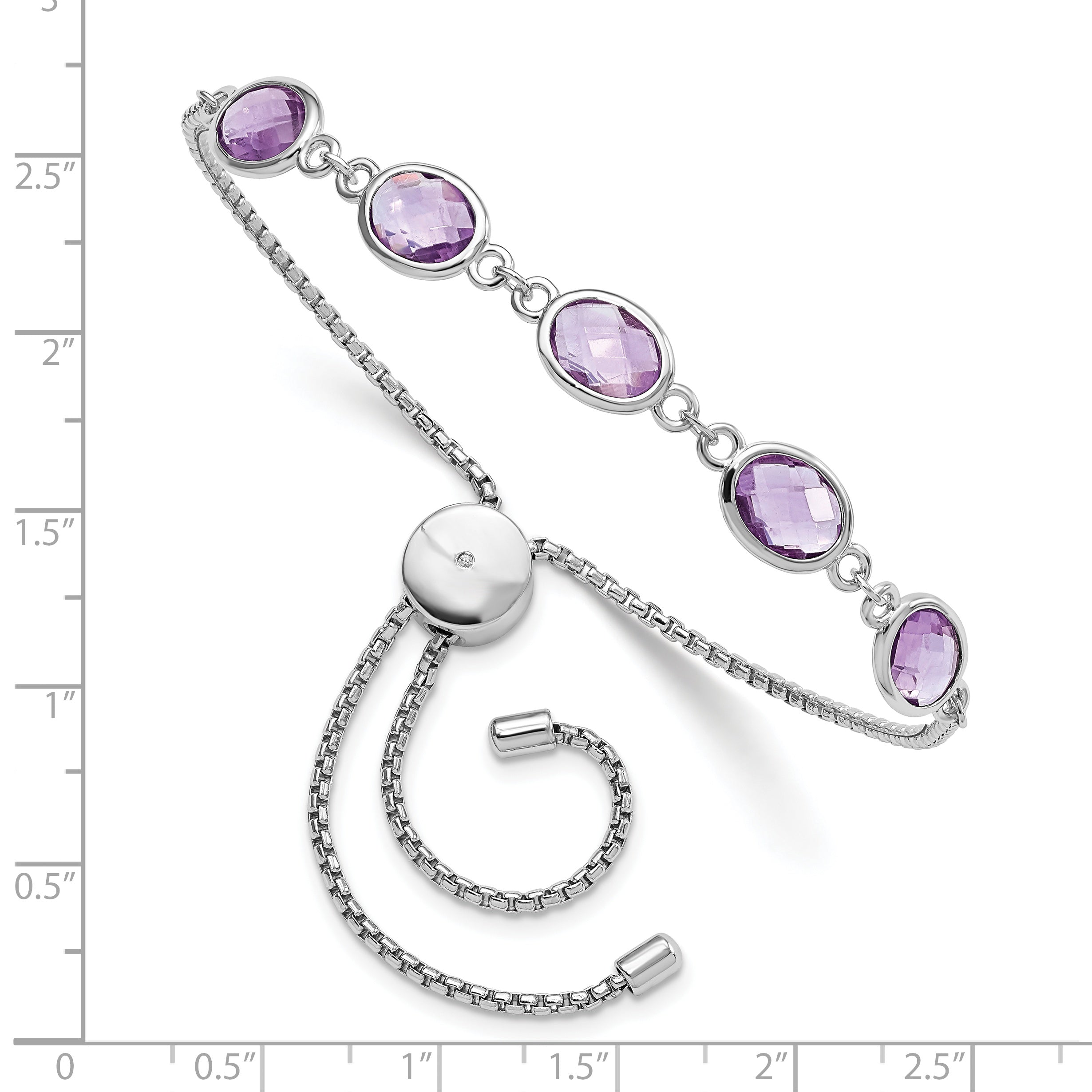SterlingSilver Rhod-plated Amethyst 7.5AM & CZ Adjustable Bracelet Secondary image