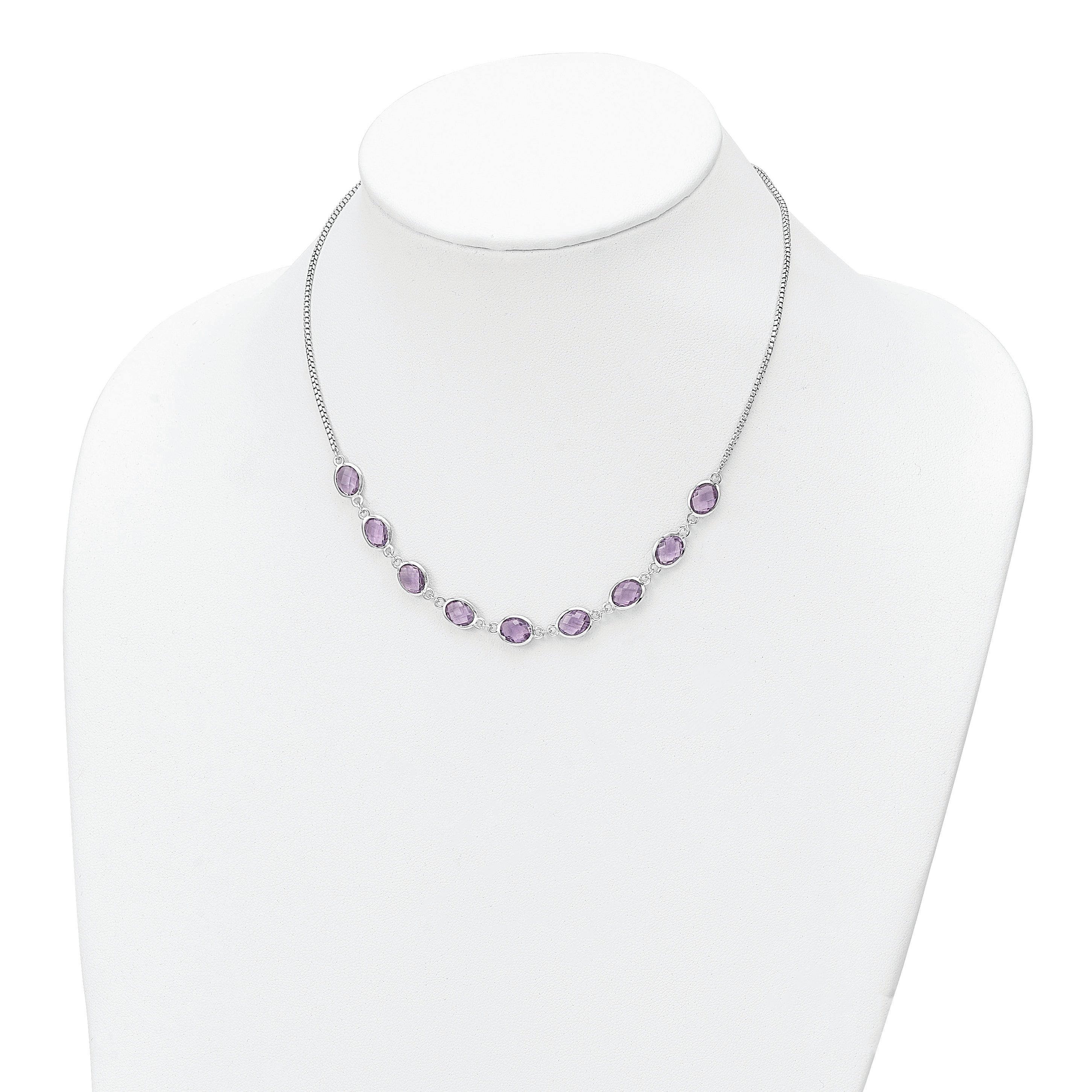 Sterling Silver Rhod-plated 13.5AM Amethyst w/2 in ext. Necklace