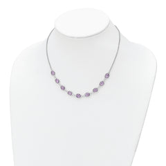 Sterling Silver Rhod-plated 13.5AM Amethyst w/2 in ext. Necklace