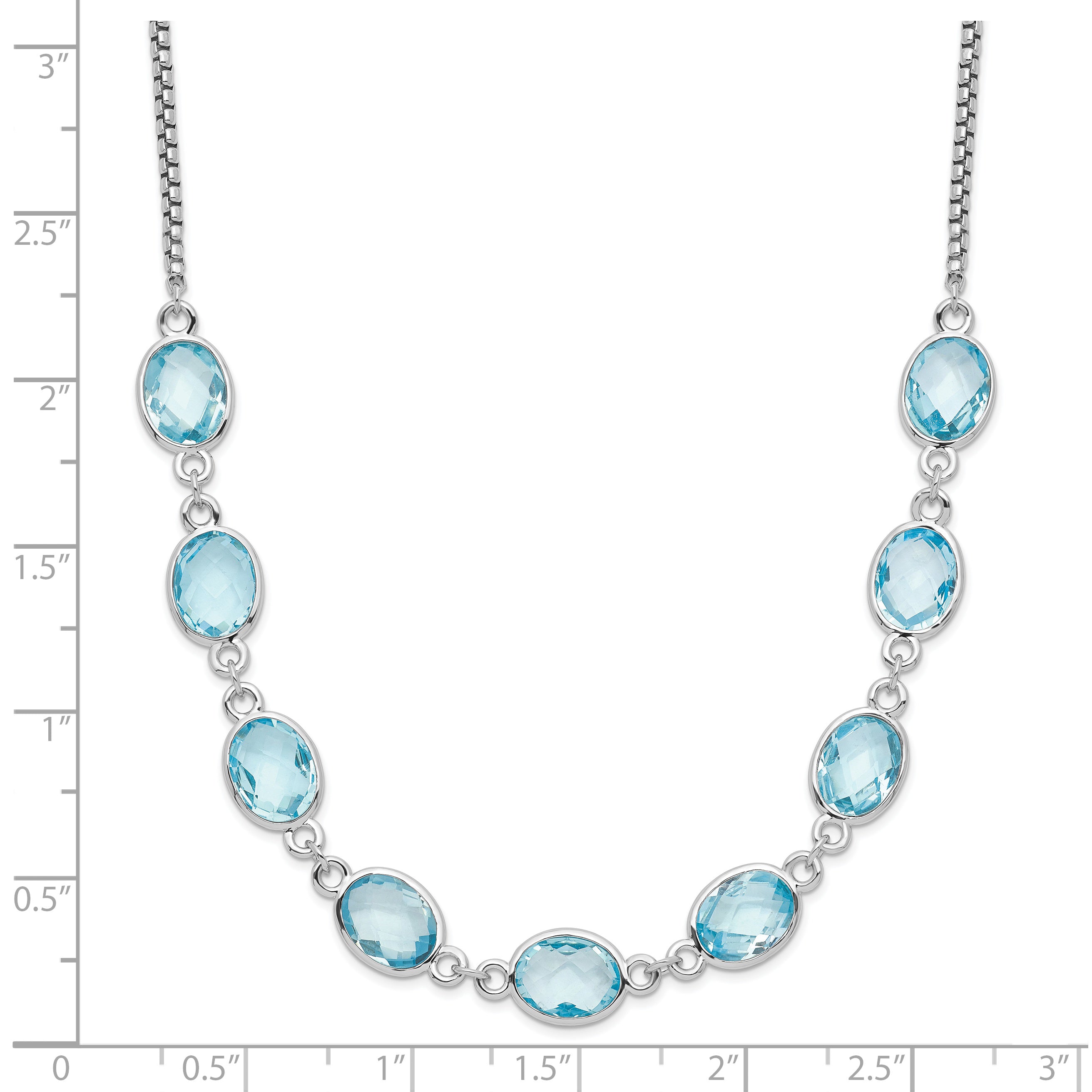 Sterling Silver Rhodium-plated Polished Blue Topaz w/2 in ext. Necklace