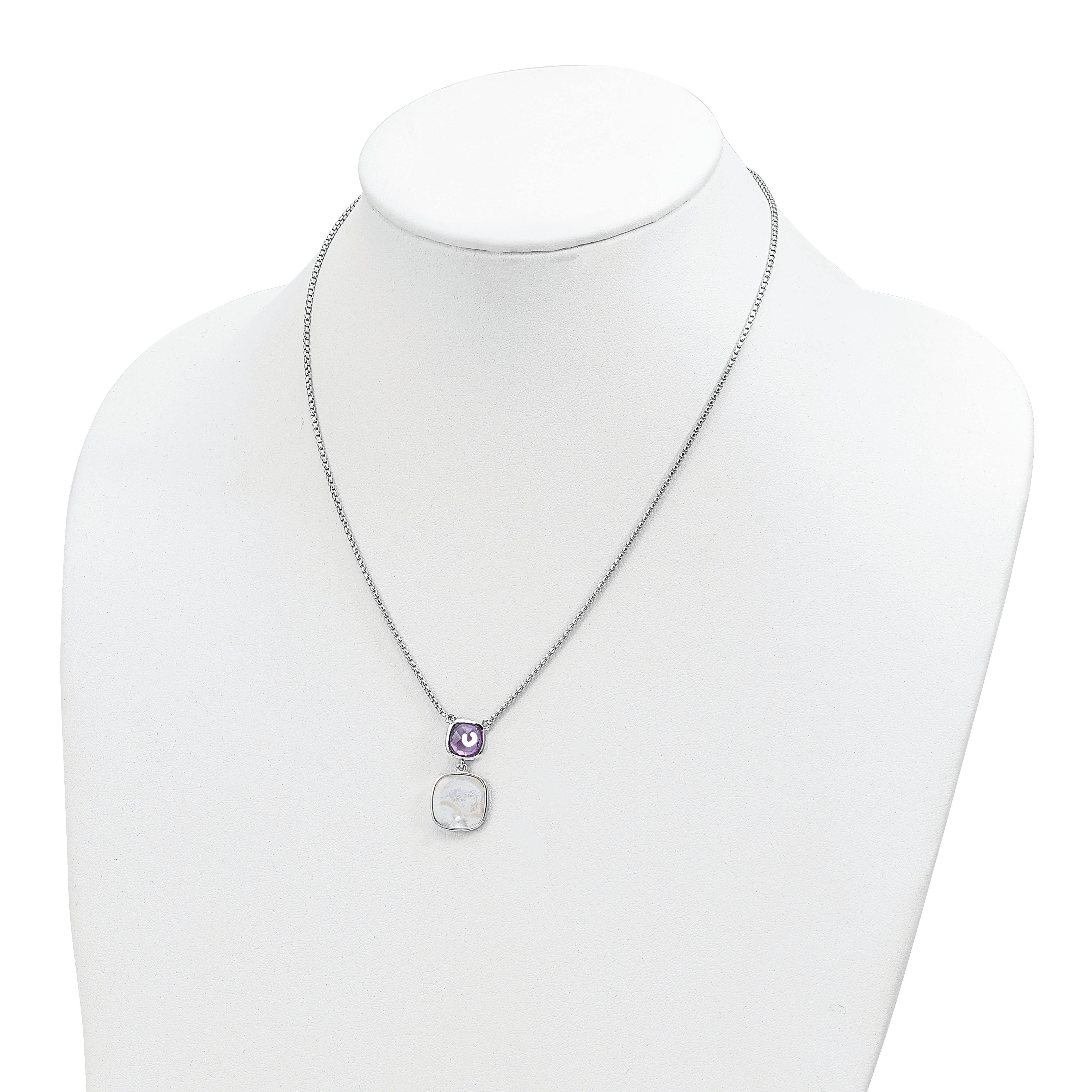 Sterling Silver Rhod-plated 3.68Amethyst/MOP w/2 in ext. Necklace