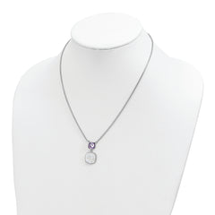 Sterling Silver Rhod-plated 3.68Amethyst/MOP w/2 in ext. Necklace