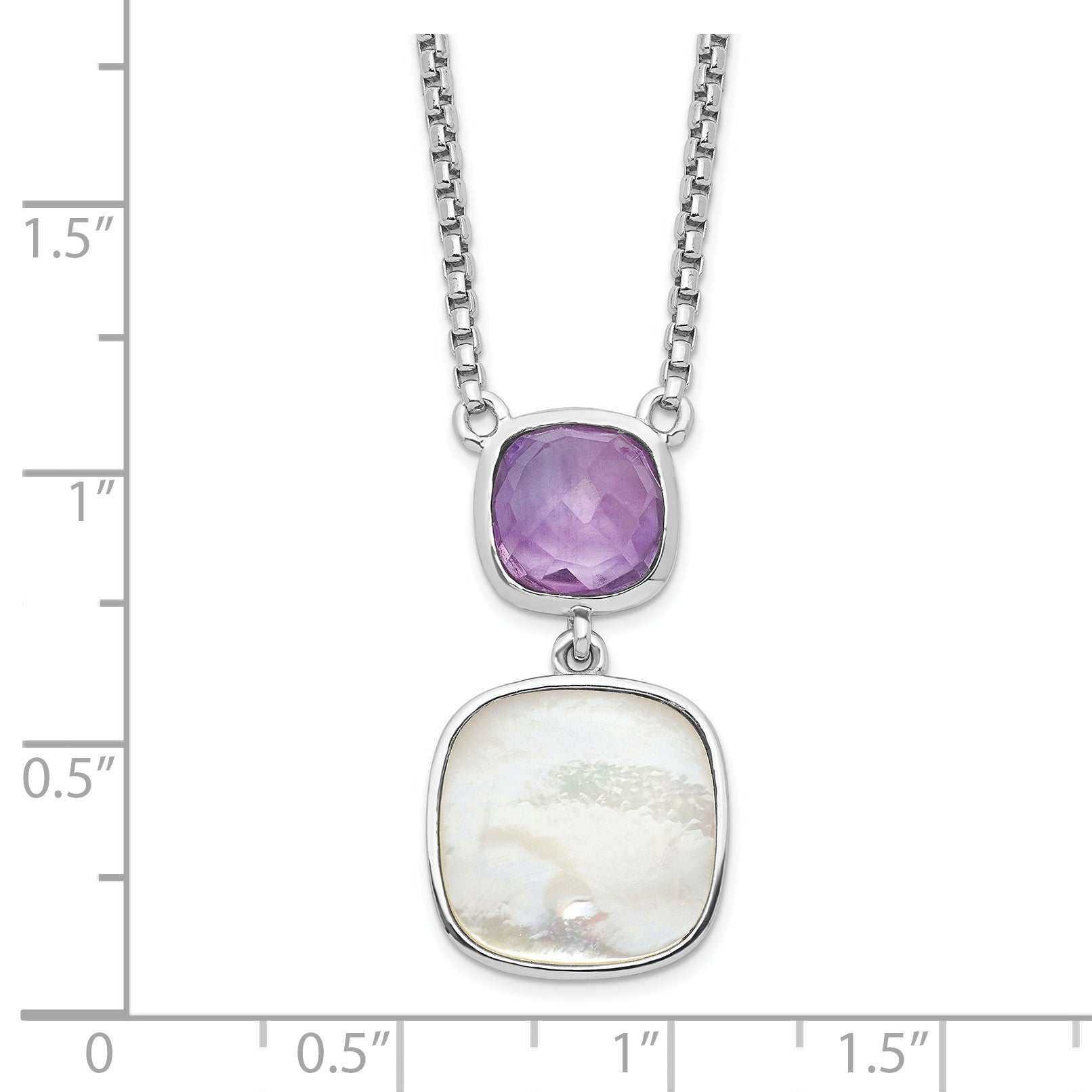 Sterling Silver Rhod-plated 3.68Amethyst/MOP w/2 in ext. Necklace Secondary image