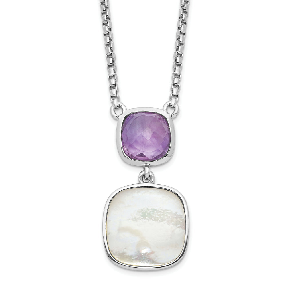 Sterling Silver Rhod-plated 3.68Amethyst/MOP w/2 in ext. Necklace