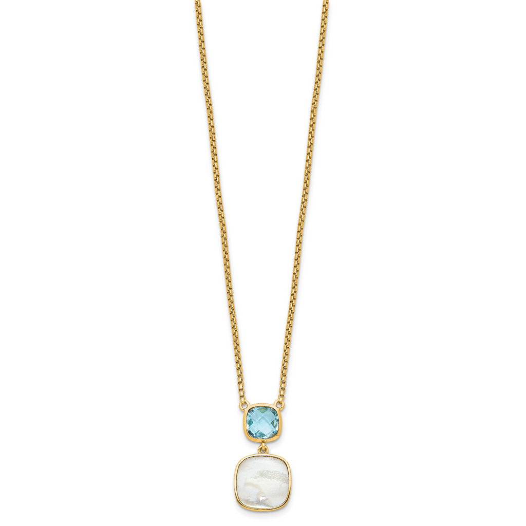 Sterling Silver Gold-plated 1.95BT Blue Topaz & MOP w/2 in ext. Necklace