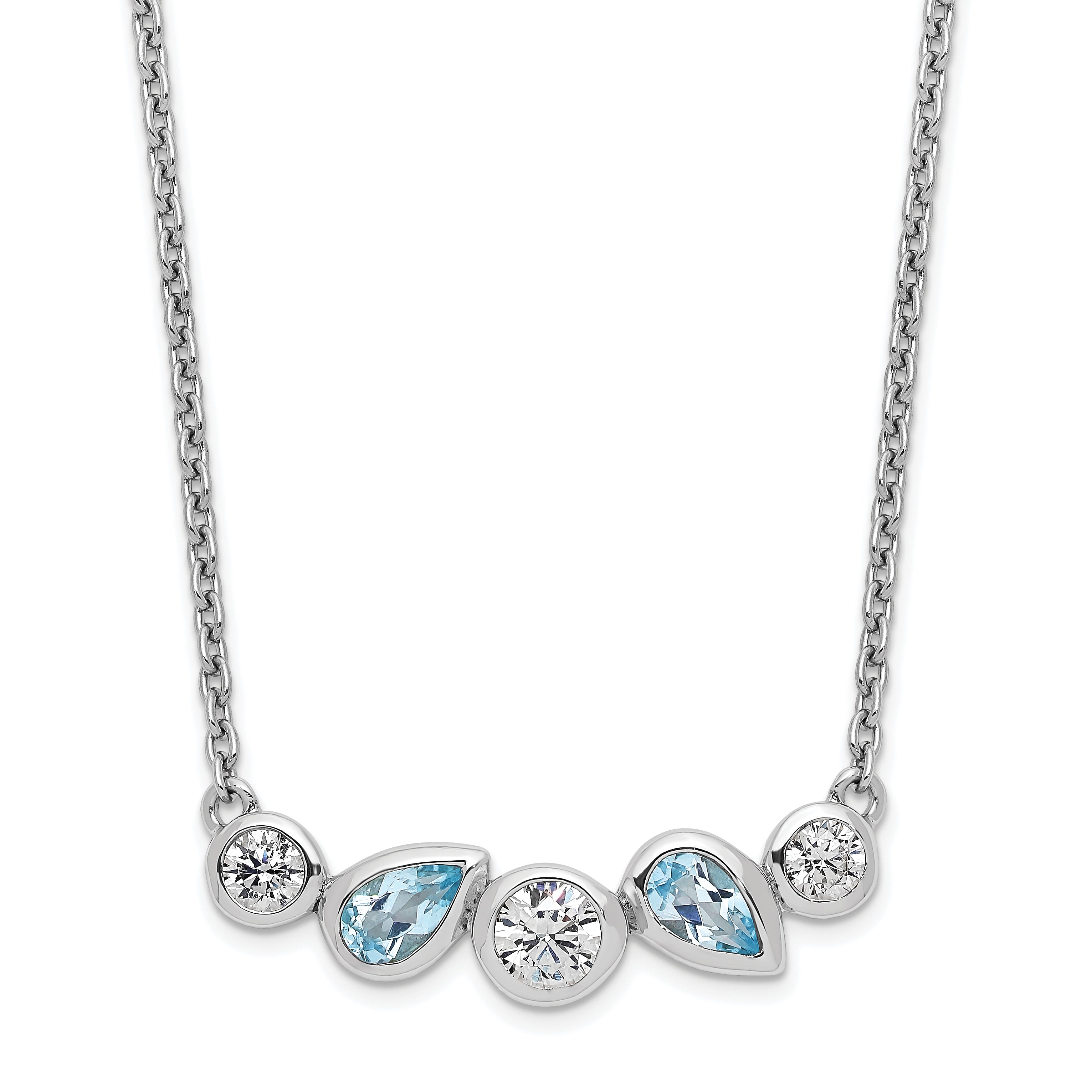 Sterling Silver RH-plate Sky Blue Topaz White CZ 16.5in w/1in ext Necklace Main image