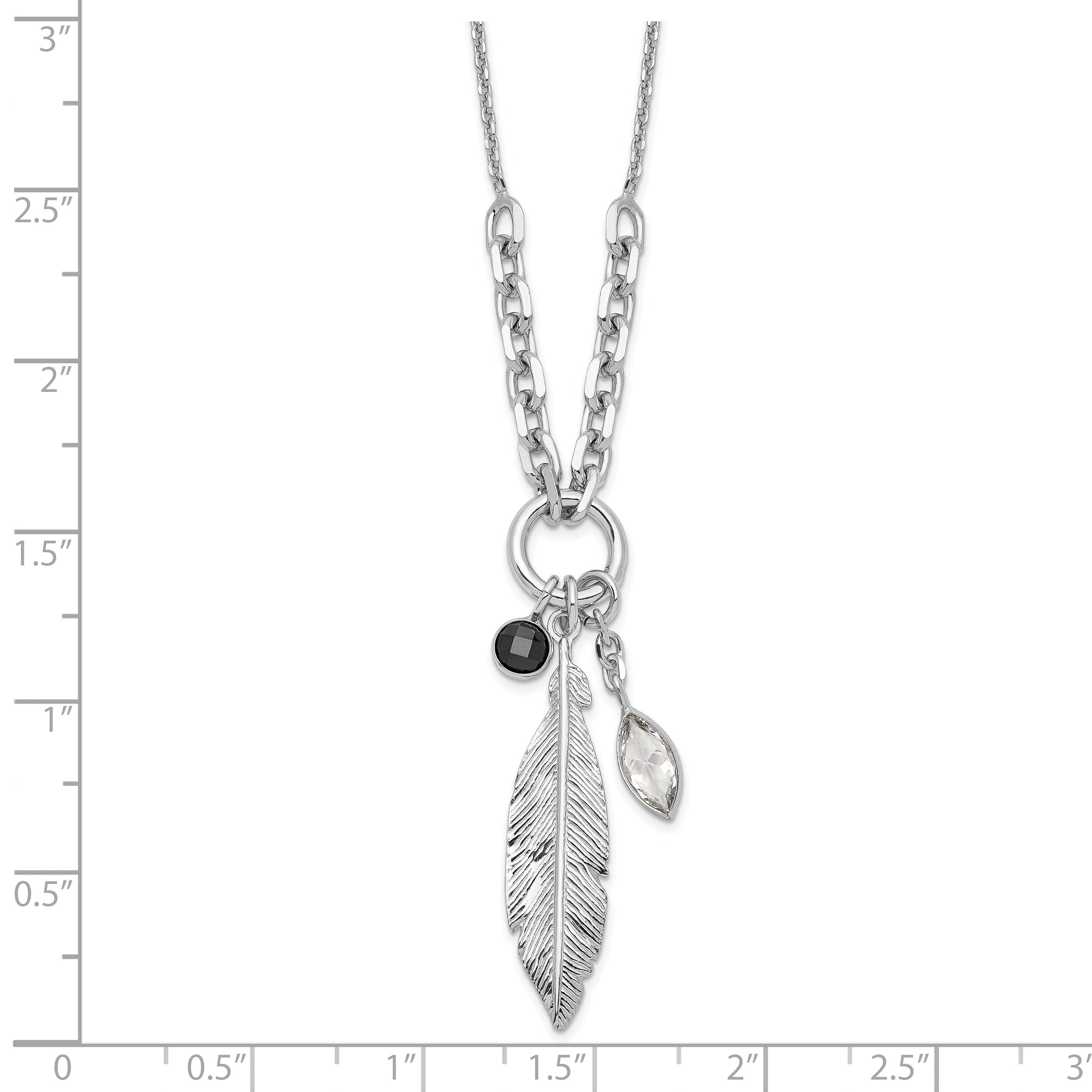 Sterling Silver Rhodium-plated Feather and CZ w/1 in Ext Necklace Secondary image