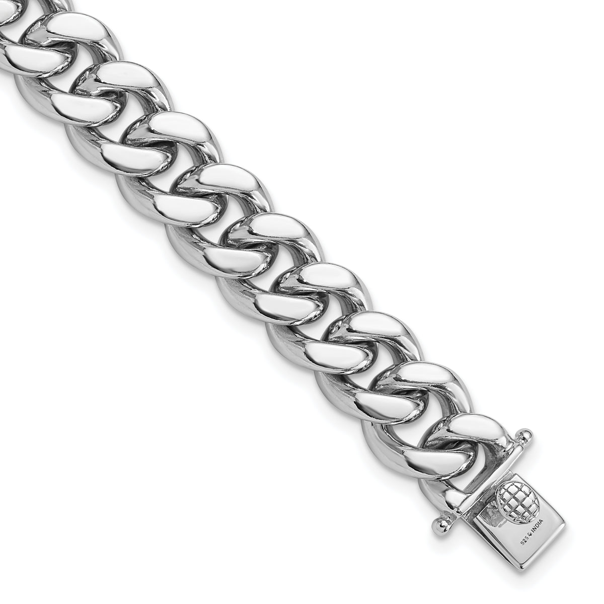 Sterling Silver Rhodium-Rhodium-Plated Curb Link Men's 8.5in Bracelet