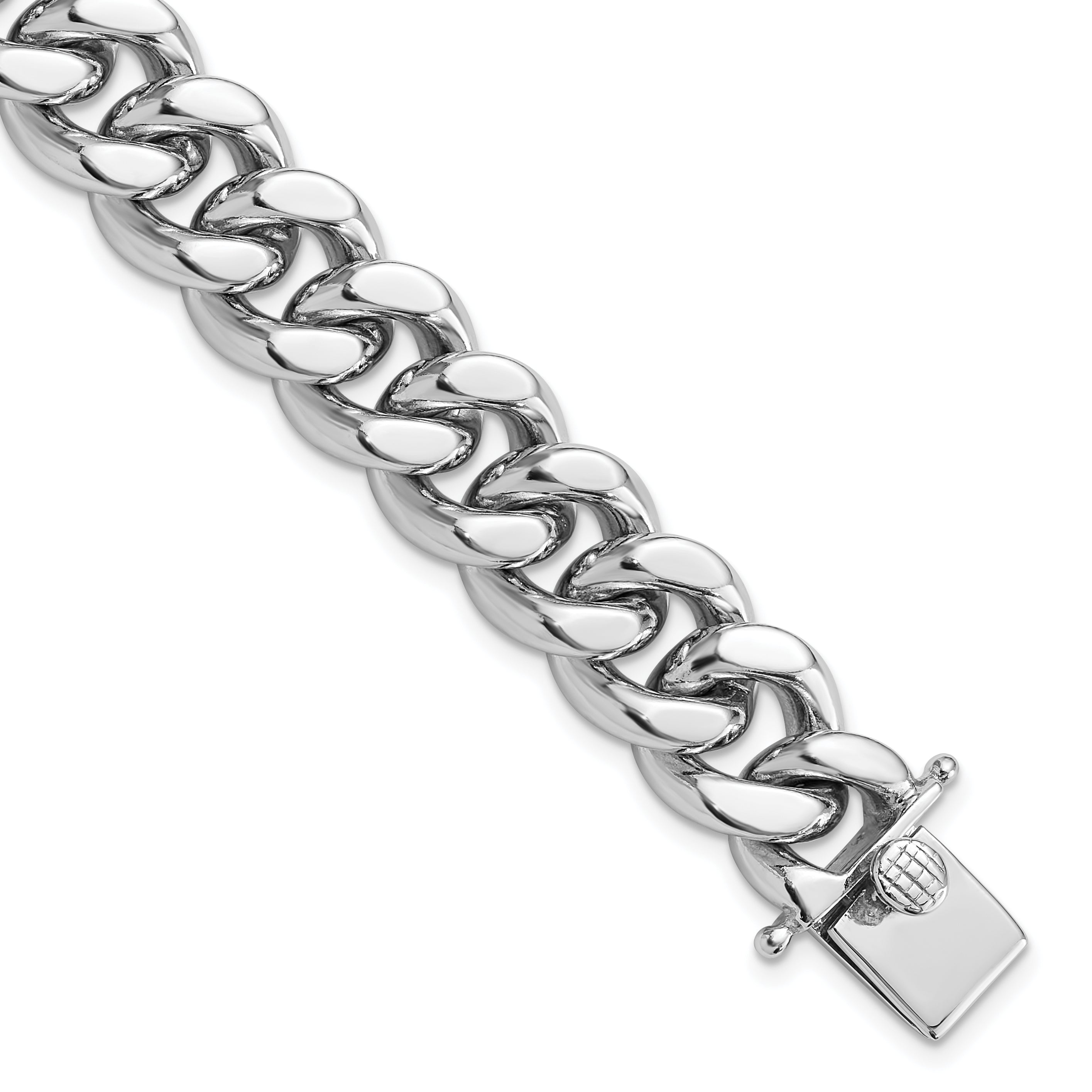 Sterling Silver Rhodium-Rhodium-Plated Curb Link Men's 8.5in Bracelet