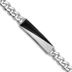 Sterling Silver Rhodium-Rhodium-Plated Enameled Bar Men's 8in Bracelet