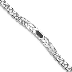 Sterling Silver Rhodium-Rhodium-Plated Enameled Bar Men's 8in Bracelet