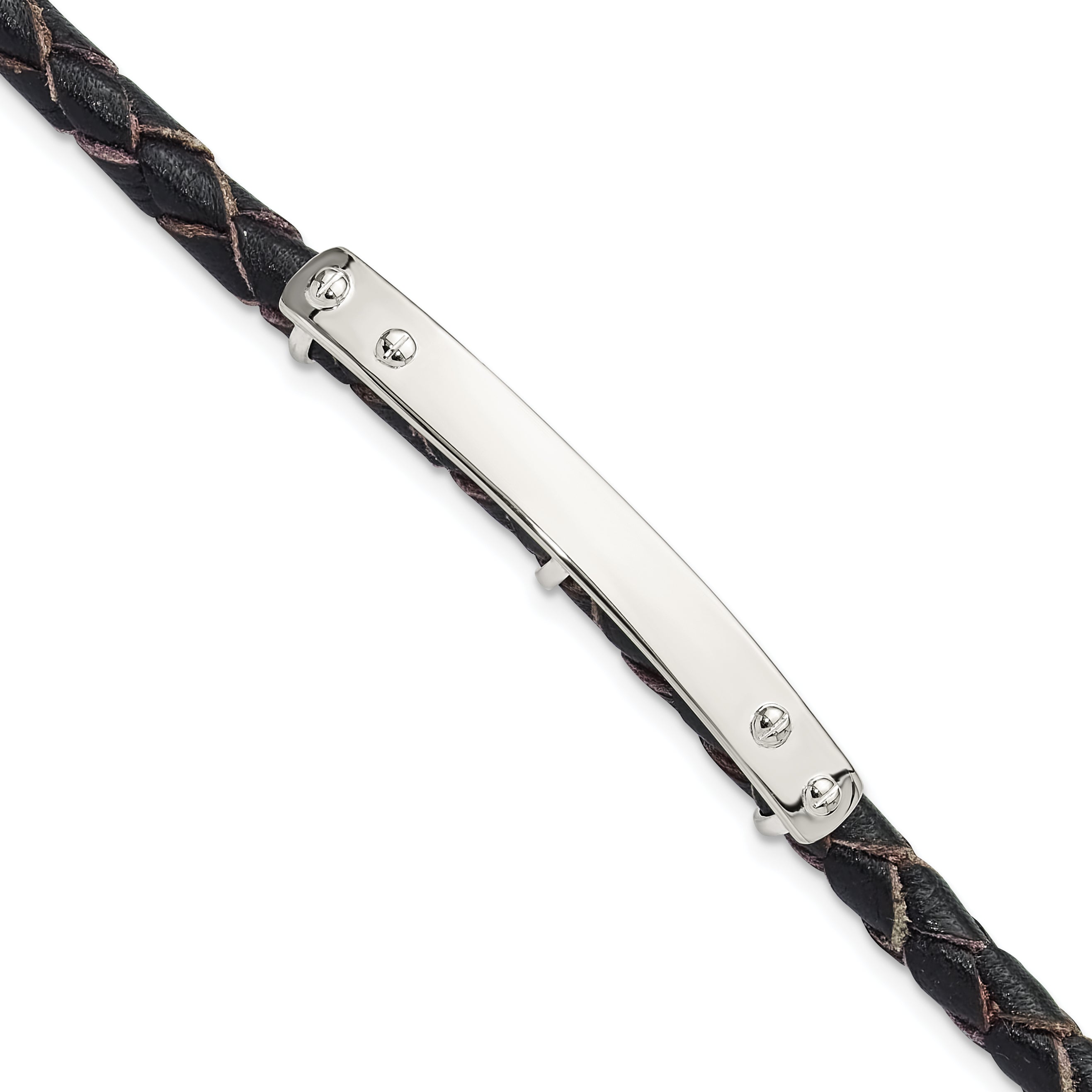 Sterling Silver Genuine Leather ID 8in Toggle Bracelet Main image