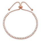 Sterling Silver Rose-tone CZ Adjustable Bracelet and Earring Set