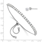 Sterling Silver Rhodium-plated CZ Adjustable Bracelet and Post Earring Set