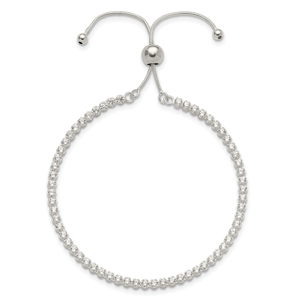 Sterling Silver Polished CZ Adjustable Bracelet