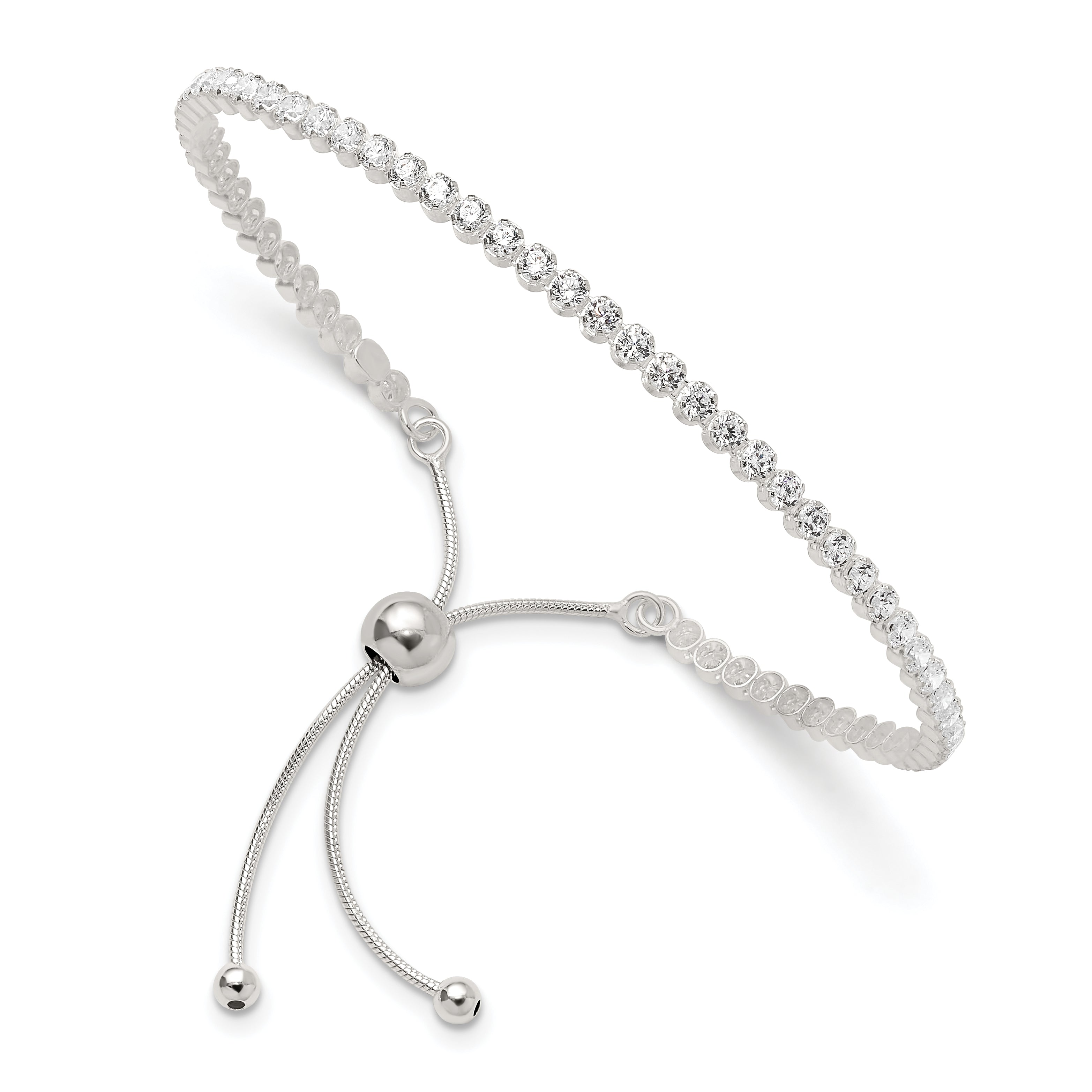 Sterling Silver Polished CZ Adjustable Bracelet Main image