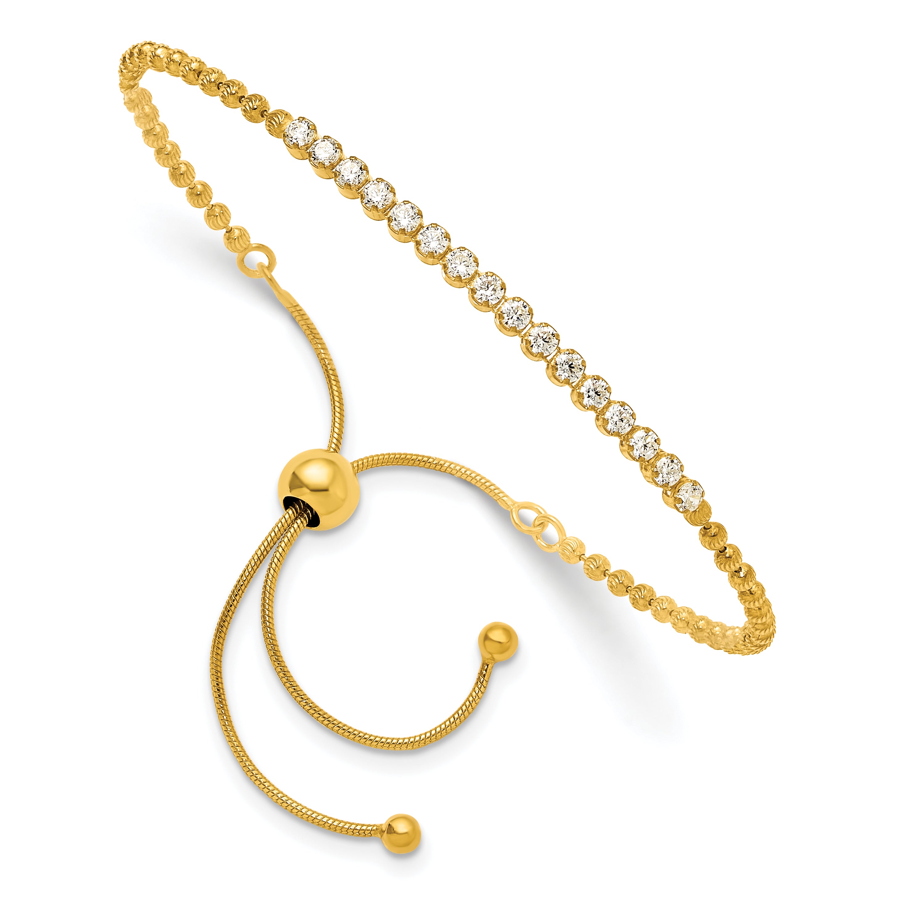 Sterling Silver Polished Gold-tone D/C with CZ Adjustable Bracelet Main image