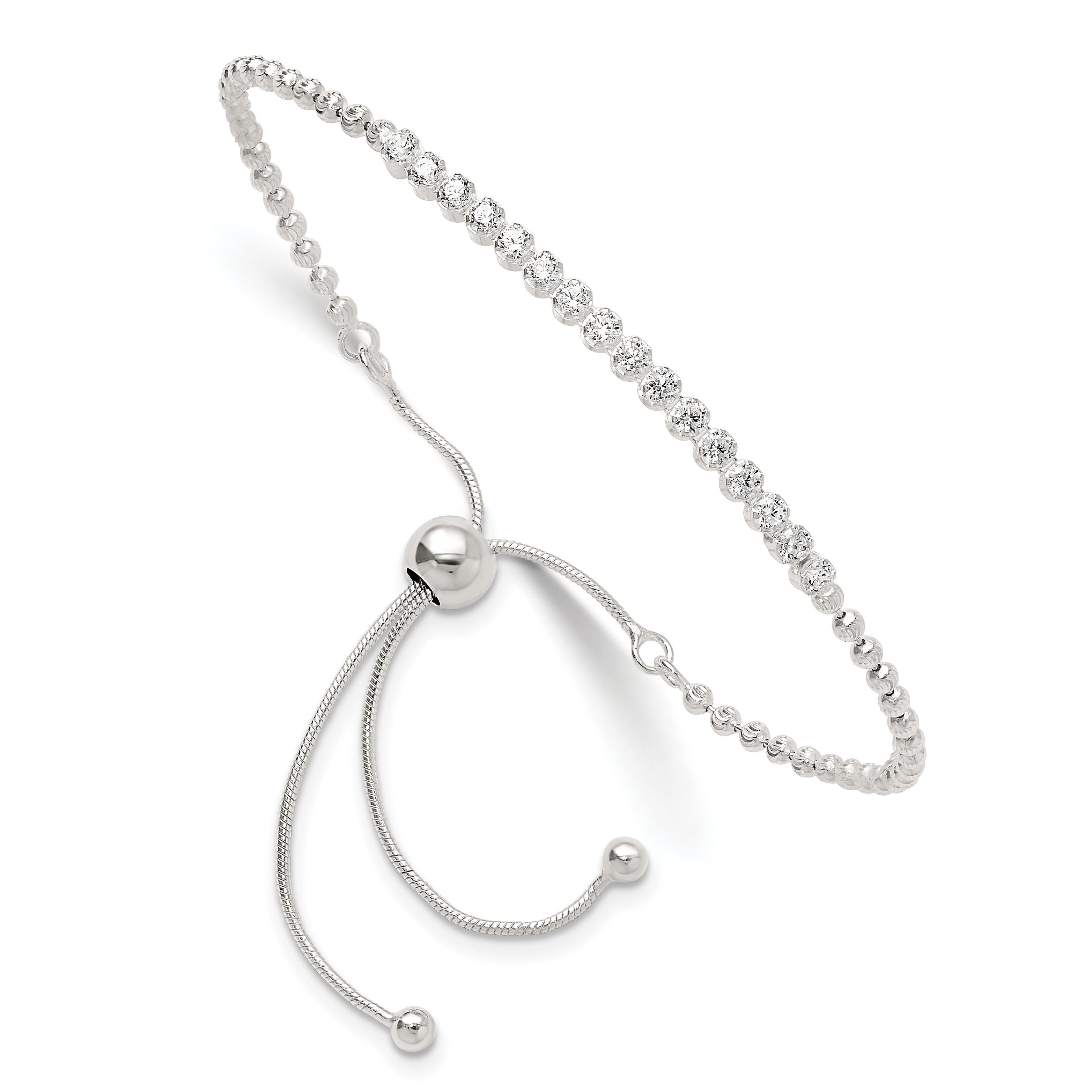Sterling Silver Polished D/C with CZ Adjustable Bracelet Main image