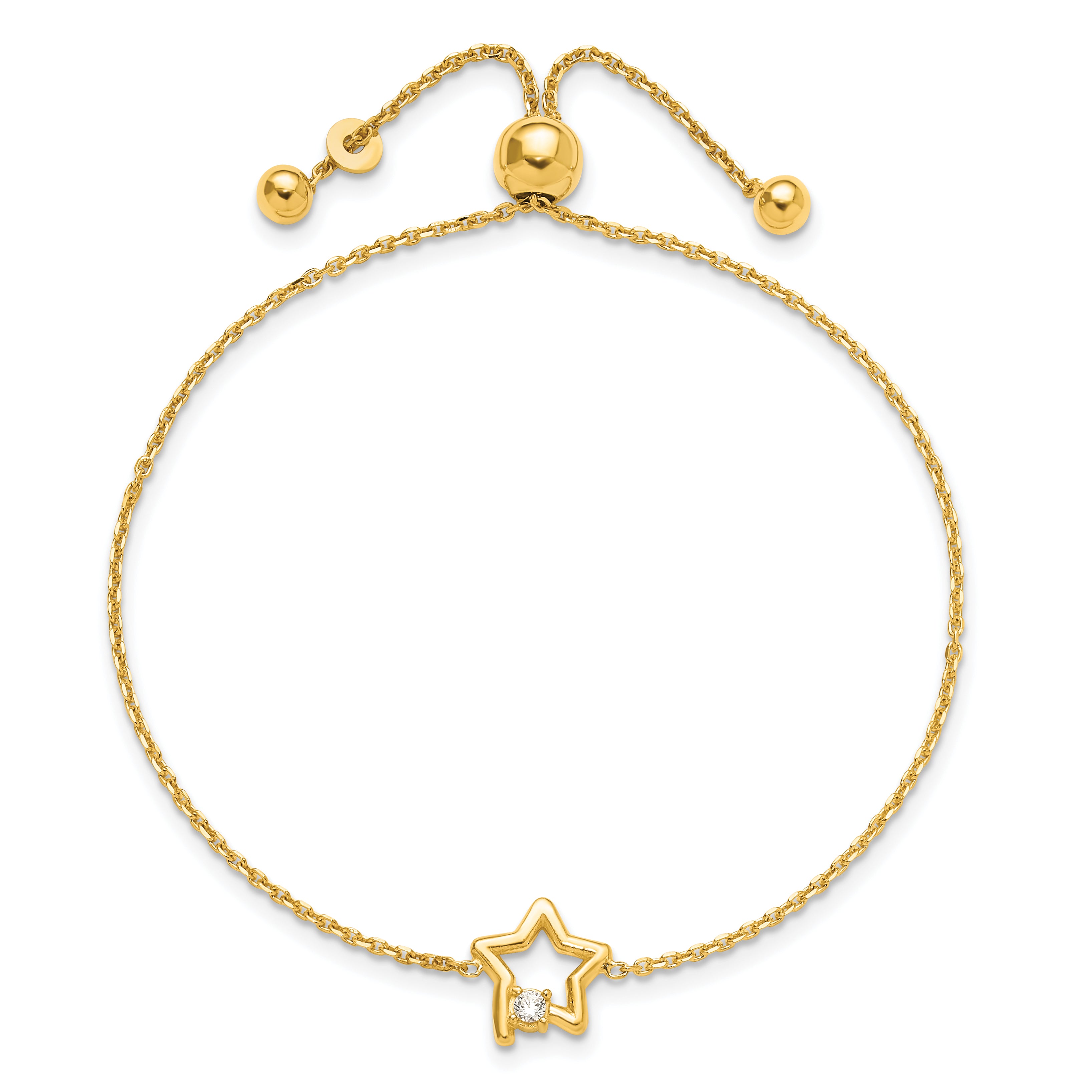 Sterling Silver Gold-plated Open Star with CZ Adjustable Bracelet