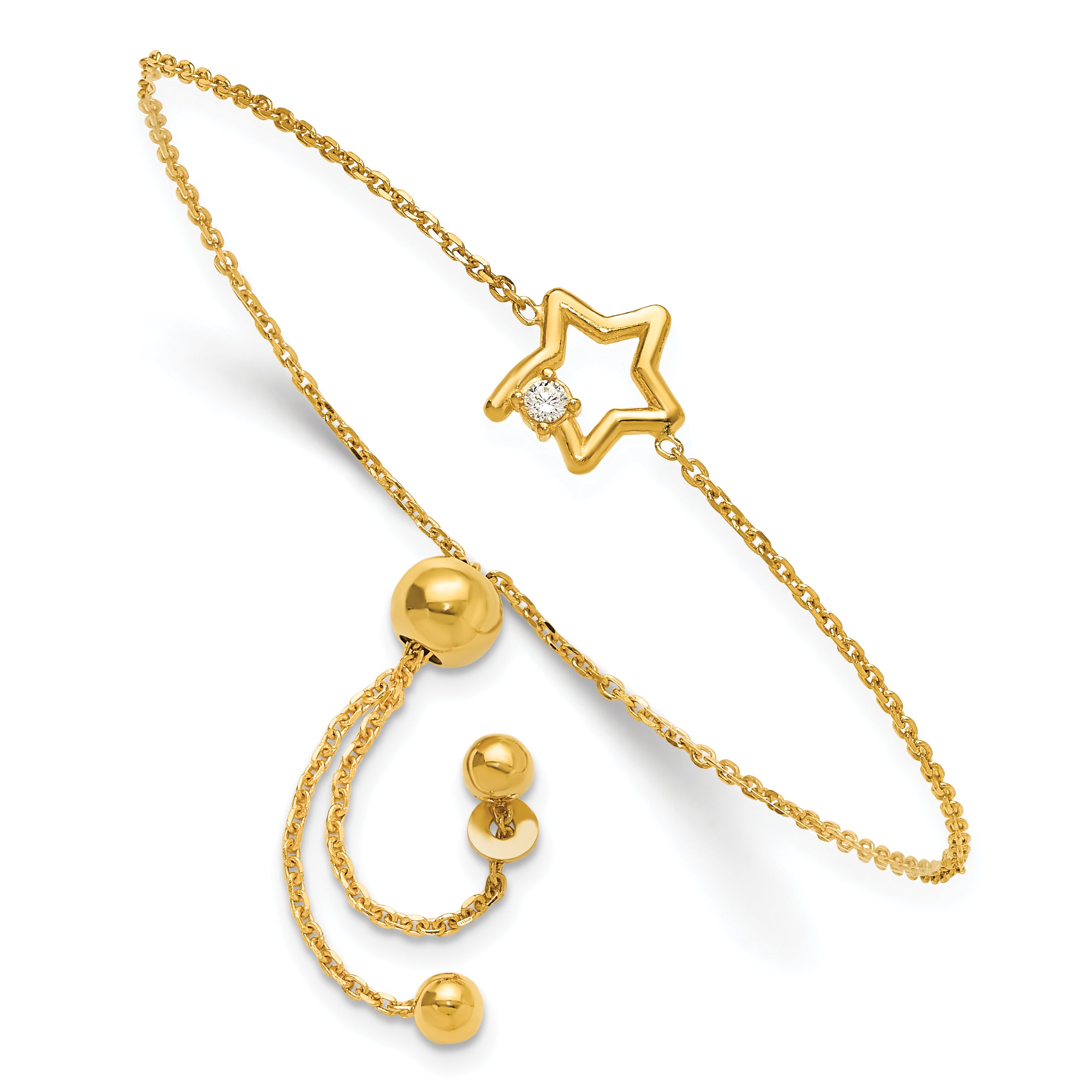 Sterling Silver Gold-plated Open Star with CZ Adjustable Bracelet Main image