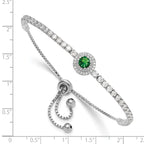 Sterling Silver Rhodium-plated CZ and Green Glass Adjustable Bracelet